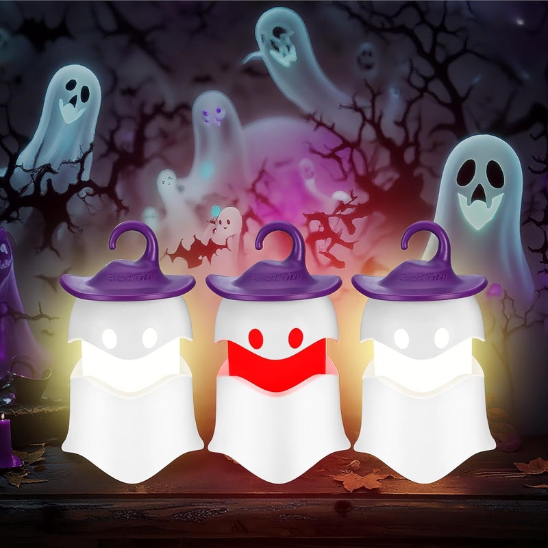 Ever Brite 3-Pack Halloween Hanging Ghost Lights, Collapsible Ghost Camping Lantern, Two Color Changing, Indoor/Outdoor Halloween Spooky Party Decorations, Battery Included - Image 1